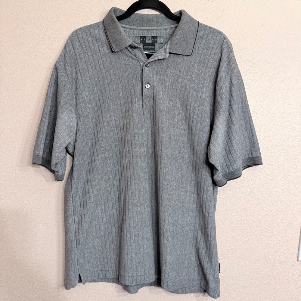 Nike Golf Dri-FIT Polo Shirt Mens Large Gray Ribbed Short Sleeve Cotton Blend